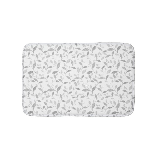 Delicate Textured Grey Floral Bath Mat (Front)