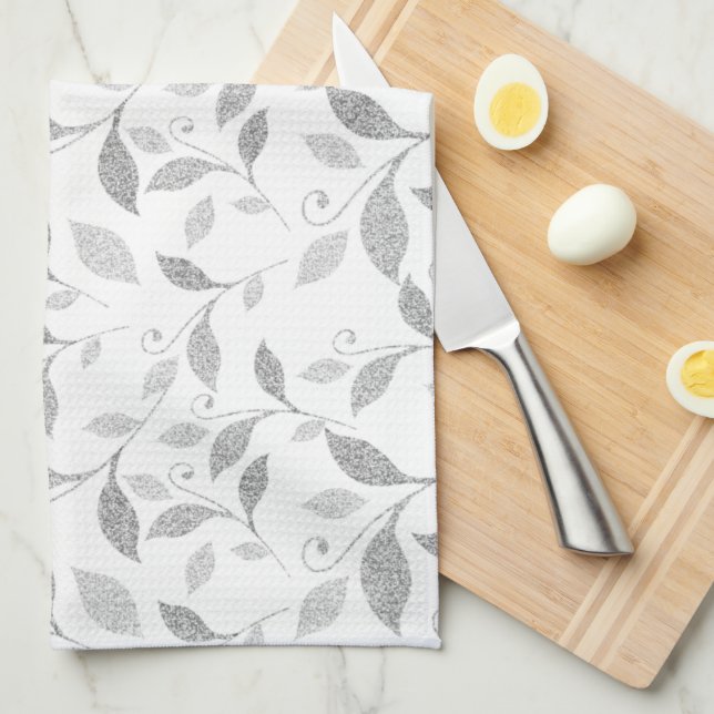 Delicate Textured Grey Floral Kitchen Towel (Quarter Fold)