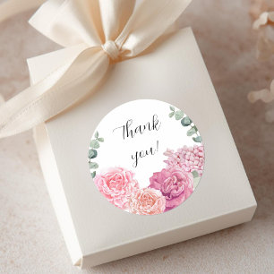 Delicate Thank you pink peach watercolor floral  Classic Round Sticker
