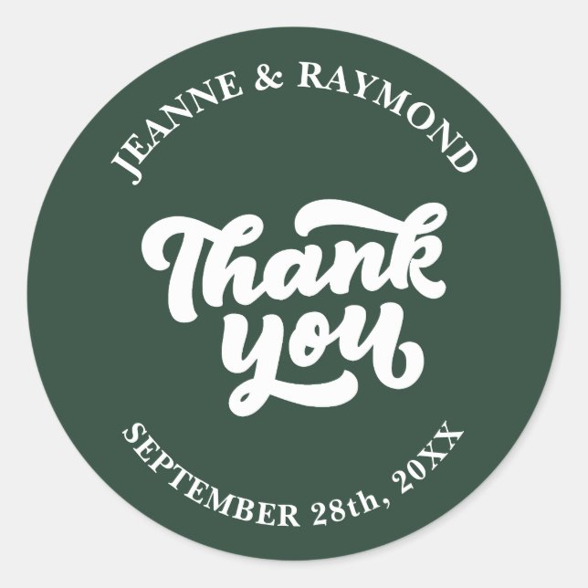 Delicate Thank You Sage Green Wedding Favour Classic Round Sticker (Front)