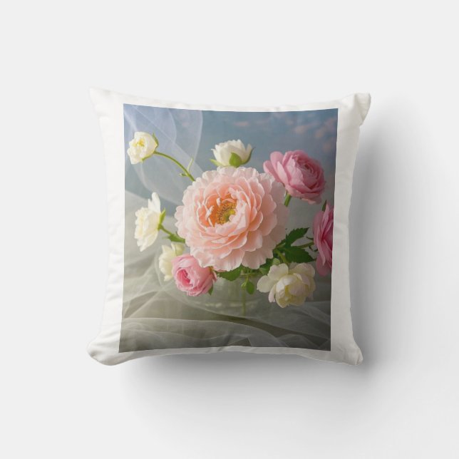 Delicate Timeless Elegant Pink Flowers Cushion (Front)