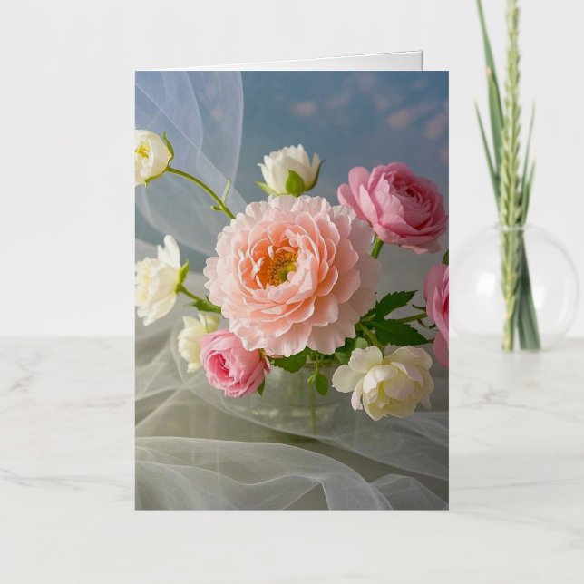 Delicate Timeless Elegant Pink Flowers Foil Greeting Card (Front)