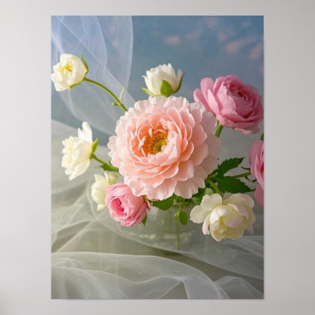 Delicate Timeless Elegant Pink Flowers Poster (Front)