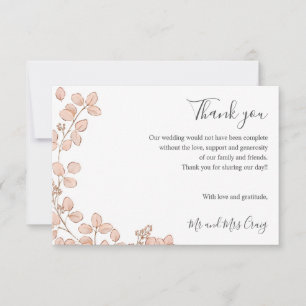 Delicate Tiny Pink leaves green Wedding thank you Card