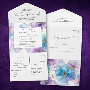 Delicate Translucent Blue Floral Wedding All In One Invitation