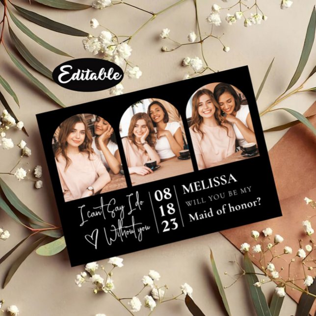 Delicate Trendy Photo Collage Bridesmaid Proposal Invitation (Creator Uploaded)