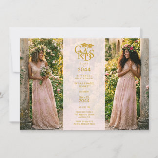 Delicate Twins Pink Chic Photo Grad Party TMF26 Invitation