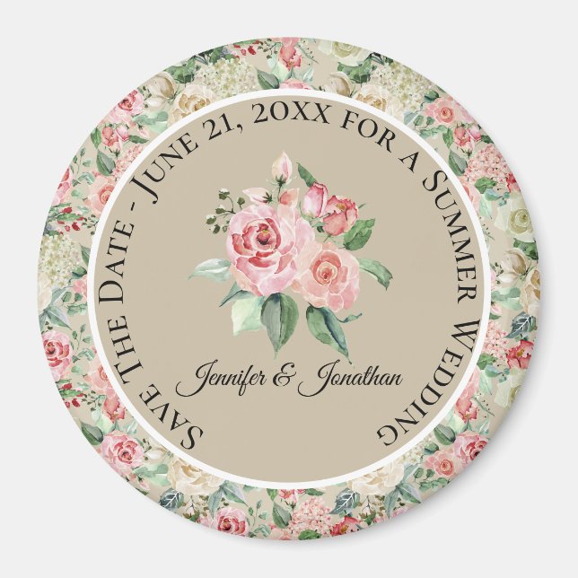 Delicate Victorian Pink Floral Wedding Magnet (Front)