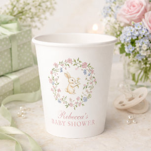 Delicate Vintage Floral Bunny Baby Shower Paper Cups