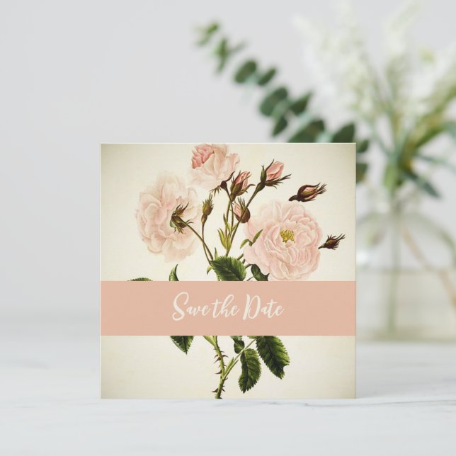 Delicate Vintage Floral Save The Date (Standing Front)