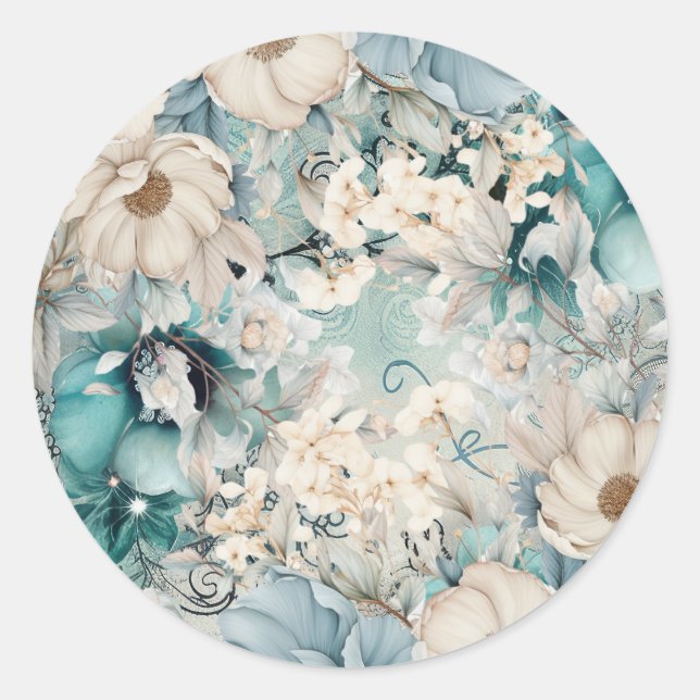 Delicate Vintage Inspired Floral  Classic Round Sticker (Front)