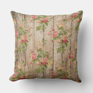 Delicate Vintage Pink and White Floral on Wood Cushion