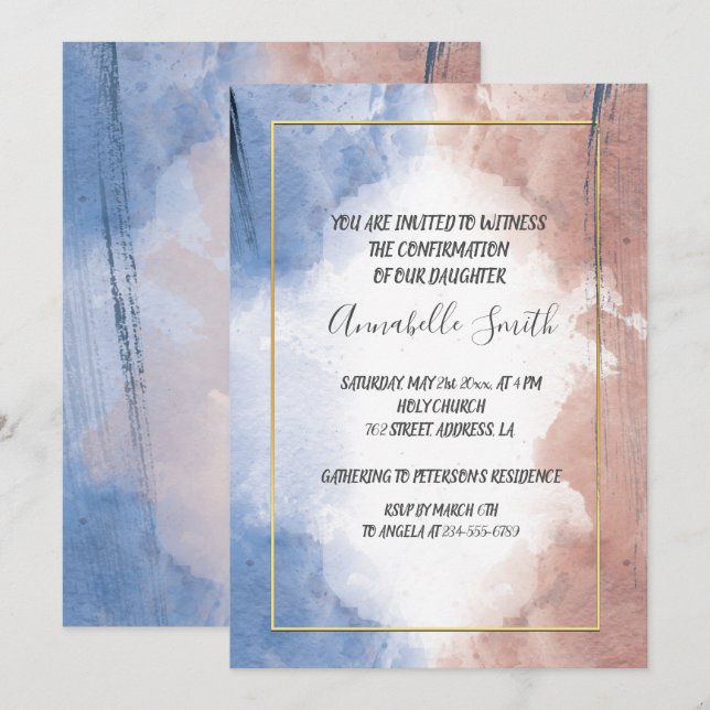 Delicate watercolor allude to waves   CONFIRMATION Invitation (Front/Back)