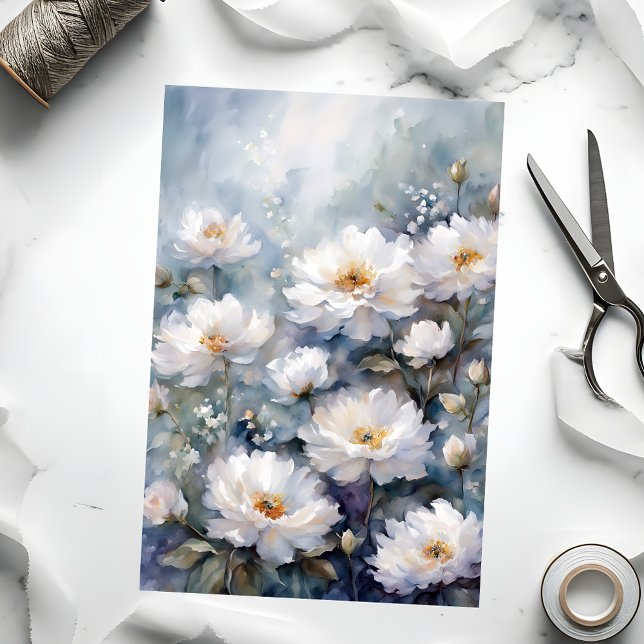 Delicate Watercolor Artistic White Blooms Tissue Paper (Creator Uploaded)