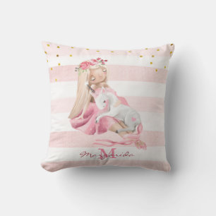 Delicate Watercolor Ballerina and Baby Unicorn  Th Cushion