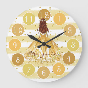 Delicate Watercolor Ballerina Monogram Large Clock