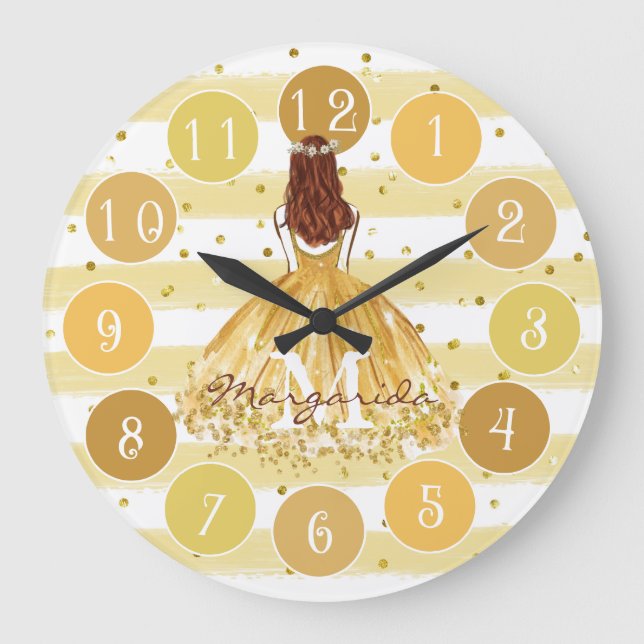 Delicate Watercolor Ballerina Monogram Large Clock (Front)