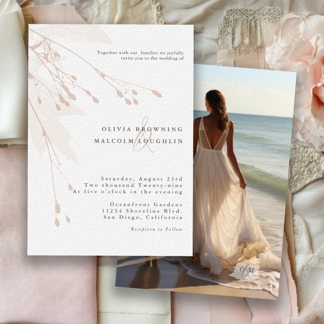 Delicate Watercolor Botanical Floral Wedding Photo Invitation (Creator Uploaded)