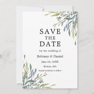 Delicate Watercolor Botanical Greenery Save The Date