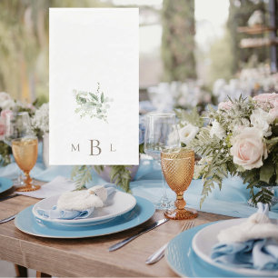 Delicate Watercolor Botanical Monogram Wedding  Napkin
