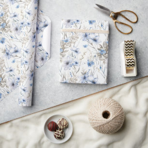 Delicate Watercolor Botanical Pattern – Soft Blue  Wrapping Paper