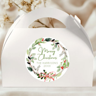 Delicate Watercolor Christmas Wreath Classic Round Sticker