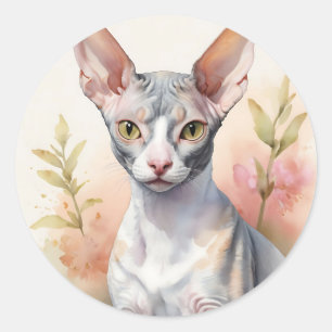 Delicate Watercolor Cornish Rex Portrait  Classic Round Sticker