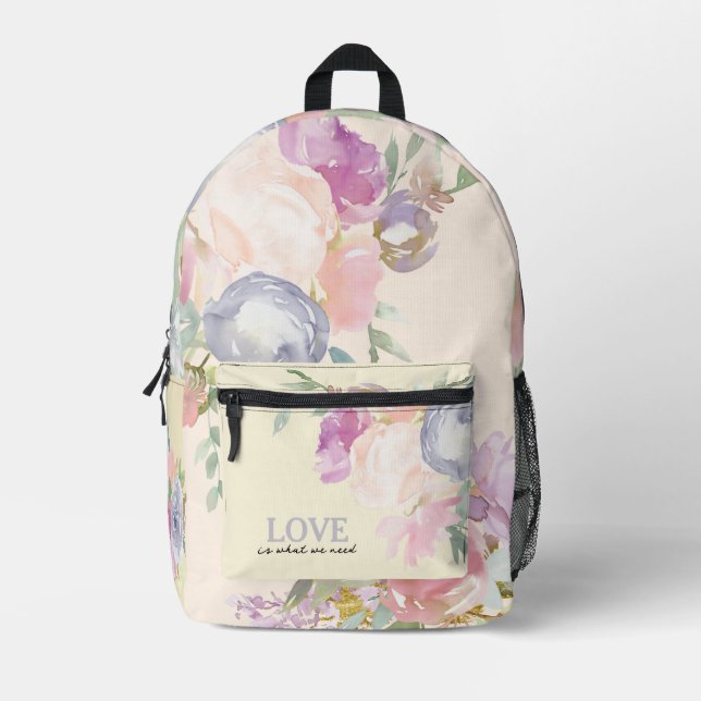 Delicate Watercolor Floral Backpack (Front)