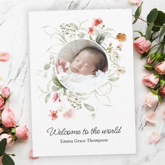 Delicate Watercolor Floral Birth Announcement (Creator Uploaded)