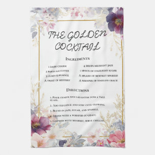 Delicate Watercolor Floral Border Art Tea Towel