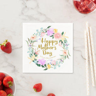 Delicate Watercolor Floral Happy Mothers Day Napkin
