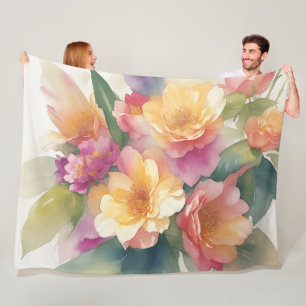 Delicate Watercolor Floral Painting Fleece Blanket