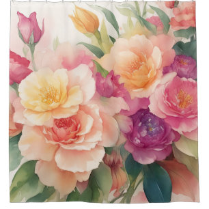 Delicate Watercolor Floral Painting Shower Curtain