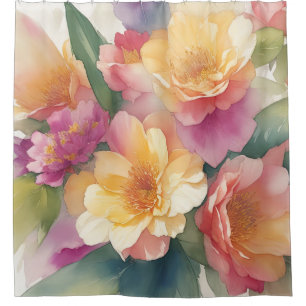 Delicate Watercolor Floral Painting Shower Curtain