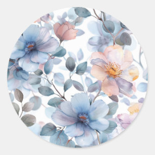 Delicate watercolor floral pattern in pastel colou classic round sticker