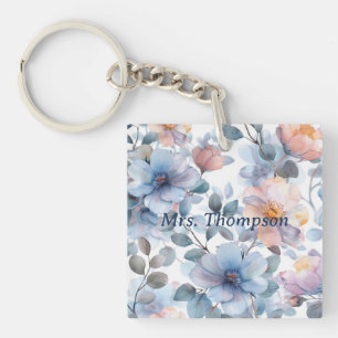 Delicate watercolor floral pattern in pastel colou key ring