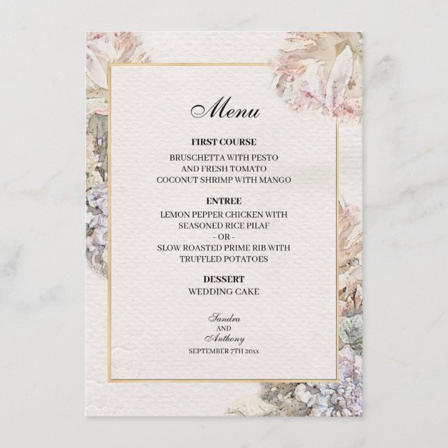 Delicate Watercolor Floral Wedding Menu (Front)