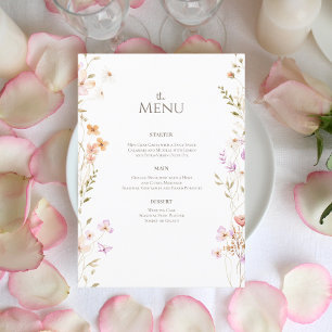 Delicate Watercolor Floral Wedding Menu