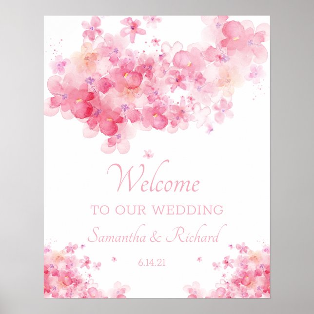 Delicate Watercolor Floral Wedding Poster (Front)