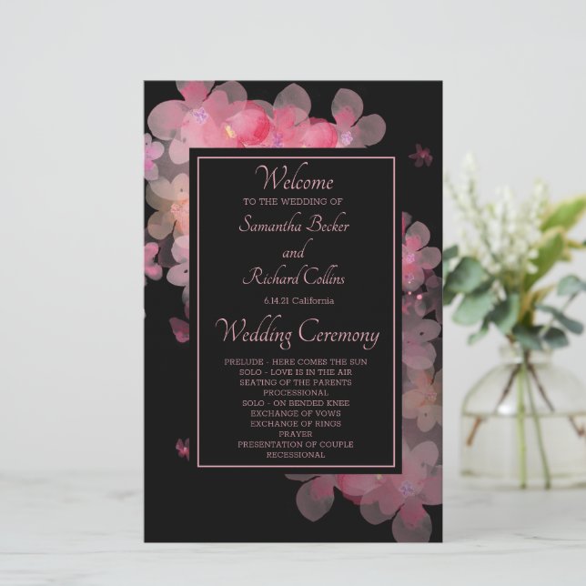 Delicate Watercolor Floral Wedding Program (Standing Front)