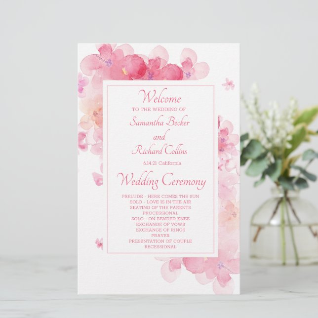 Delicate Watercolor Floral Wedding Program (Standing Front)