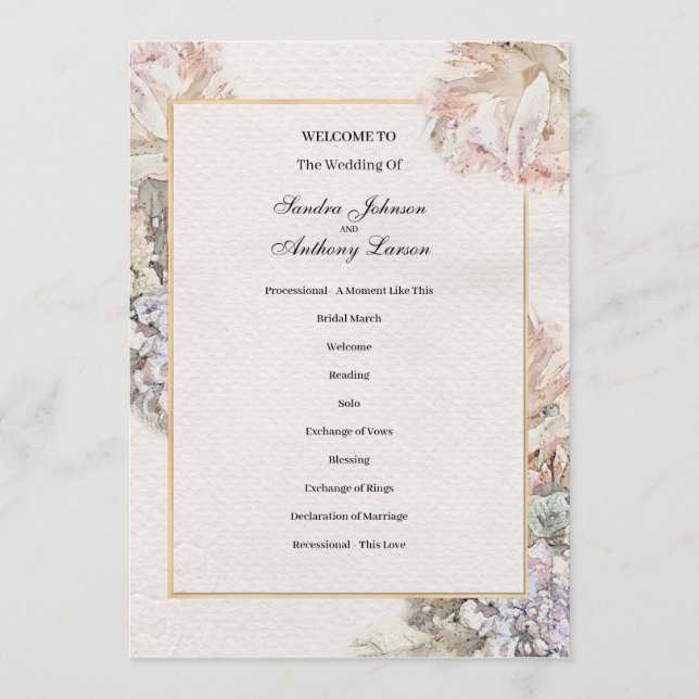 Delicate Watercolor Floral Wedding  Programme (Front)