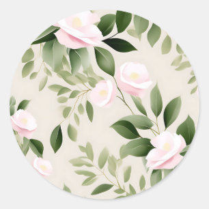 Delicate Watercolor Flowers Eucalyptus Pattern Classic Round Sticker