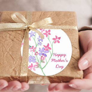 Delicate Watercolor Flowers - Happy Mothers Day Classic Round Sticker