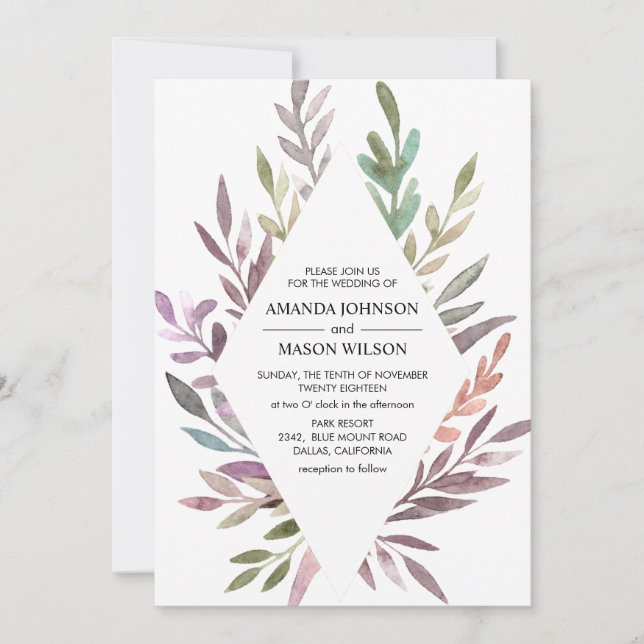 Delicate Watercolor Foliage Wedding Invitation (Front)