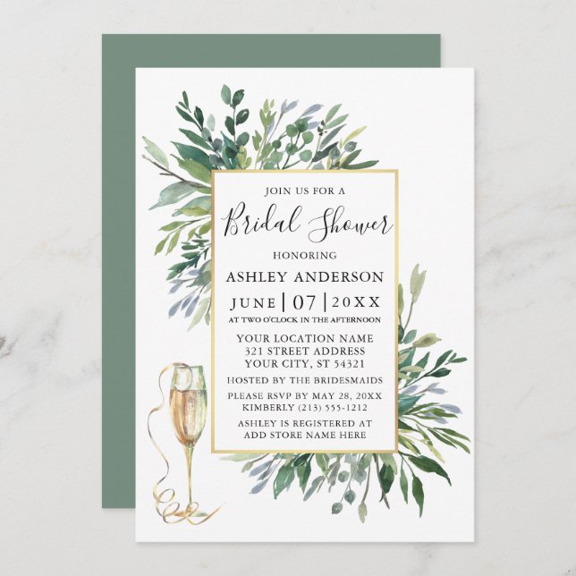 Delicate Watercolor Greenery Glass Sage Green Invitation (Front/Back)