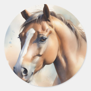 Delicate Watercolor Horse Portrait in Soft Pastel Classic Round Sticker