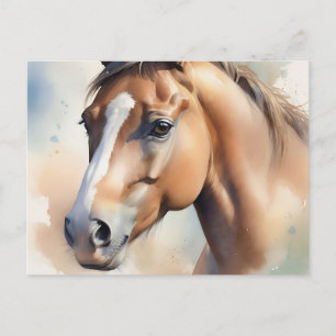 Delicate Watercolor Horse Portrait in Soft Pastel Postcard