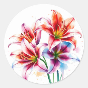 Delicate Watercolor Lilies with White Fade  Classic Round Sticker