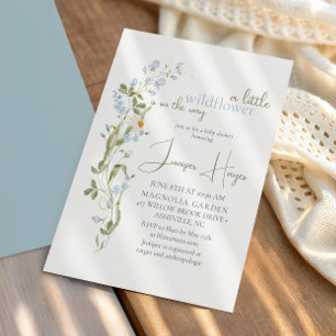 Delicate Watercolor Little Wildflower Baby Shower Invitation